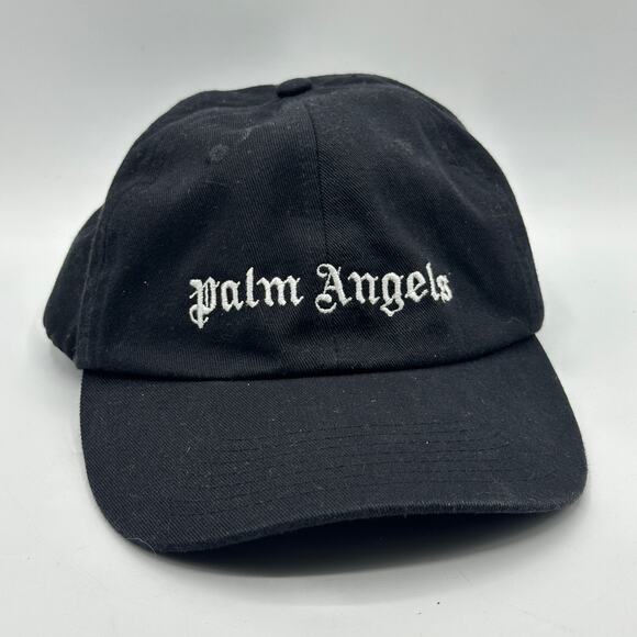 PALM ANGELS Logo Baseball Cap Hat Black White One Size Adjustable - Picture 2 of 6